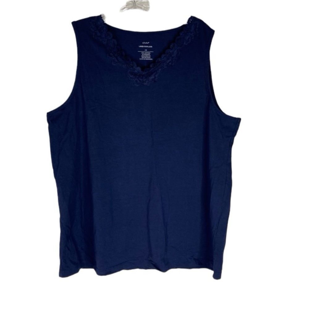 CJ Banks Tank Top Women’s Blue Lace V Neck Sleeveless Business Casual Layer 1X